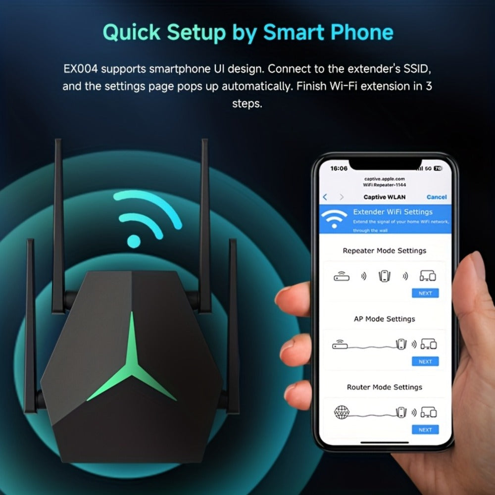 1167Mbps WiFi Repeater Single to Dual Band Converter - Wall-Penetrating Signal Booster Extender, 2.4G & 5G Simultaneous