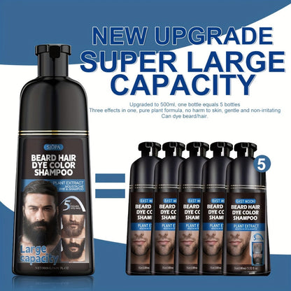 Men's Black Beard Dye 3-in-1 Hair & Beard Color Kit - Fast Blackening in 10-15 Minutes, Nourishing Skin-Safe Formula