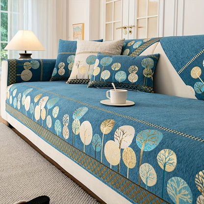 Sofa Cover, Geometric Embroidered Knit Couch Pad in Gray, Blue or White with Three Size Options
