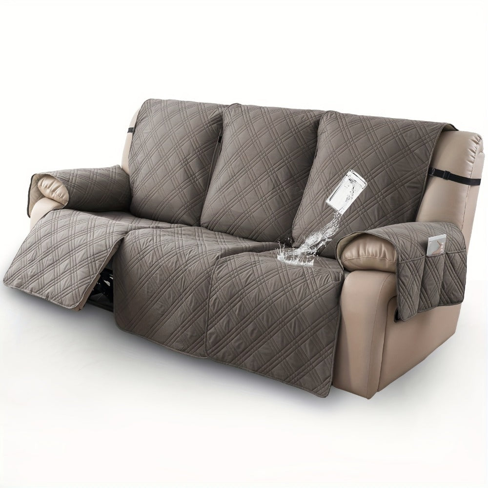 Three-Piece Quilted Recliner Sofa Cover Set for Three Seats with 65 cm Panels and Eight Colors