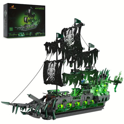 Flying Dutchman Pirate Ship Building Blocks Ghost Ship Model 40001 with LED Lights, Adult Teen Collector Construction Kit