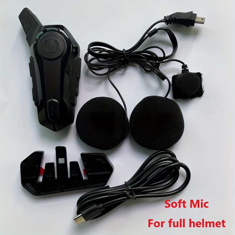 Motorcycle Helmet Bluetooth Intercom Headset – Wireless Real-Time 2-Rider Communication, Compatible with Full Face, 3/4 & Open Face Helmets