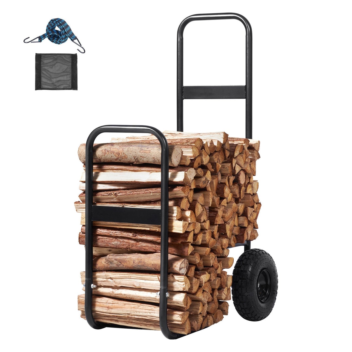 Firewood Log Cart, Carbon Steel Wood Carrier with Pneumatic Rubber Wheels for Garden, Patio and Yard Use