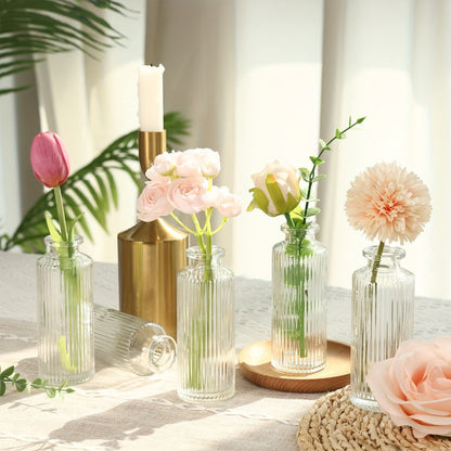 Mini Bud Vases Set – Modern Striped Clear Glass Flower Vases for Wedding Centerpieces, Birthday Party, Anniversary, Home Table Decor