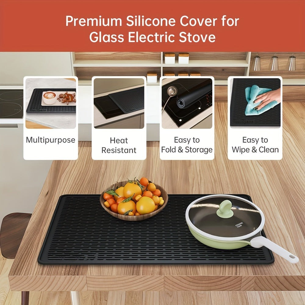 Silicone Stove Top Cover Mat 28"x20" – Heat Resistant Electric Stove Protector for Ceramic Glass Cooktop, Non-Slip Scratch Guard