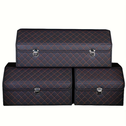 Car Trunk Organizer, Foldable PU Leather Lidded Box in Two Sizes with Lock-Style Closure and Three Color Options