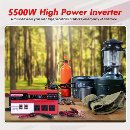 DC to AC Inverter 4000W 5500W 6500W 16000W Peak DC 12V to AC 110V High Power Car Inverter with USB Ports for Garden, Patio and Yard Use