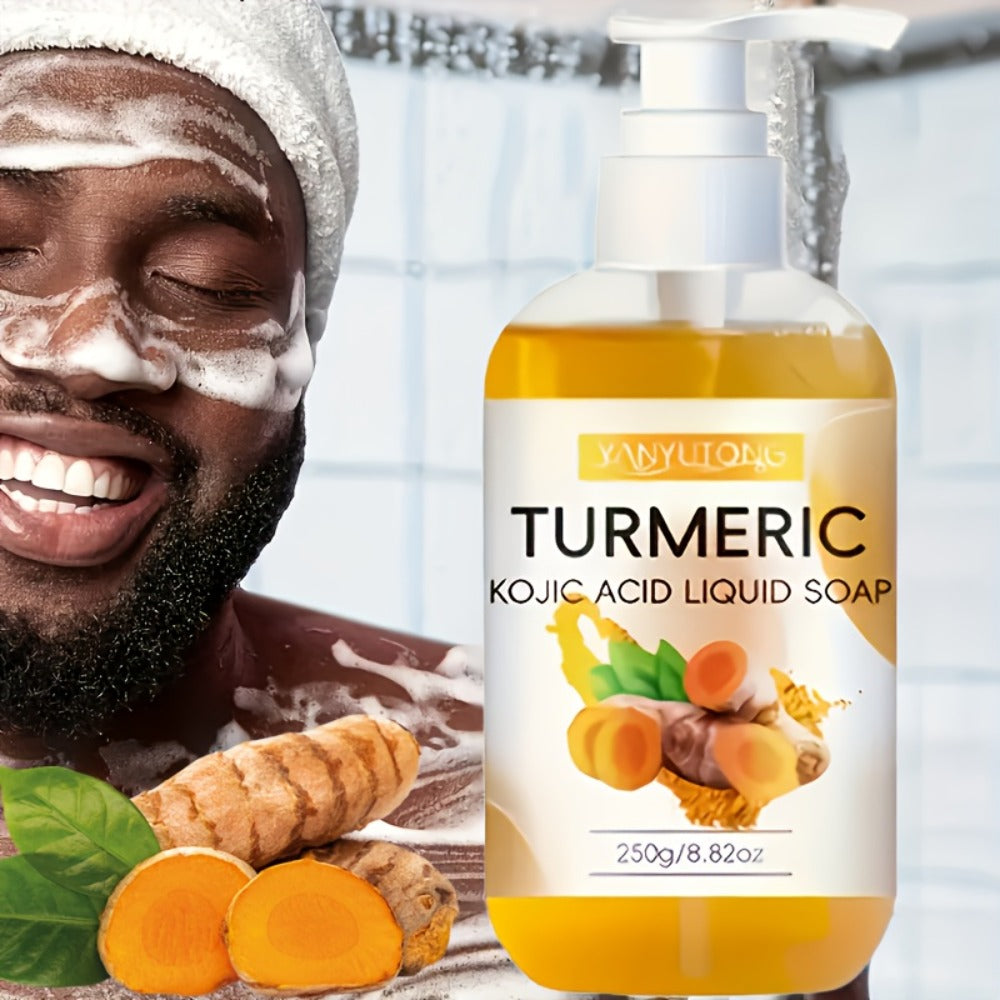 Turmeric Kojic Acid Liquid Soap 250g – Skin Brightening Body Wash for Dark Spots, Even Skin Tone, Deep Cleansing Rich Foam