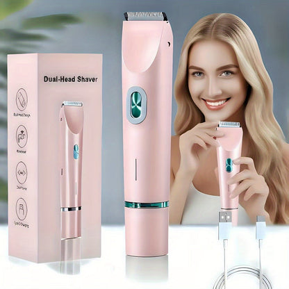 Bikini Trimmer for Women 2-in-1 Dual Head Electric Shaver - Wet Dry Body Hair Remover for Bikini Area Underarms Legs Arms Face
