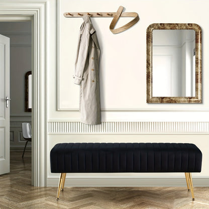 Accent Bench, Luxury Velvet 44 Inch Gold-Plated Legs Upholstered Shoe Changing Bench shown in the main product view