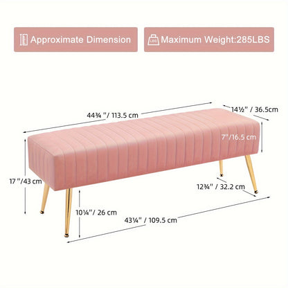 Accent Bench shown in the pink, 15"D x 44.75"W x 17.25"H option