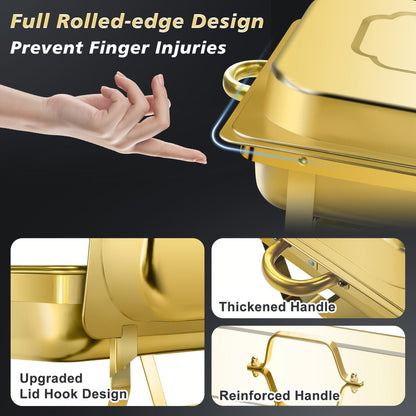 Chafing Dish Buffet Set 8QT Gold - Stainless Steel Food Warmer with Lid Foldable Stand for Entryways, Bedrooms and Living Spaces