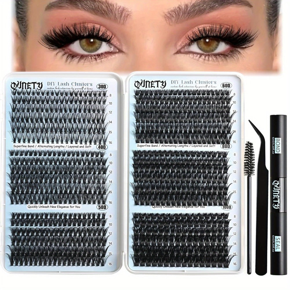 Complete 720-Piece Handmade Cluster Lash Kit with Glue & Tweezers, 30D to 100D, 6 Styles & Lengths