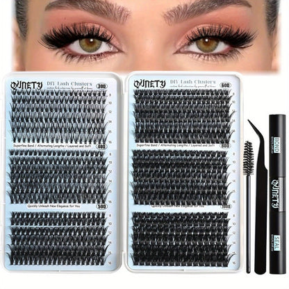 Complete 720-Piece Handmade Cluster Lash Kit with Glue & Tweezers, 30D to 100D, 6 Styles & Lengths