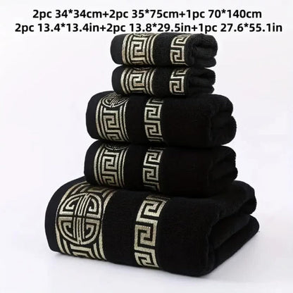 Five-Piece Patterned Bath Towel Set with One Bath Towel, Two Hand Towels and Two Washcloths in Three Colors