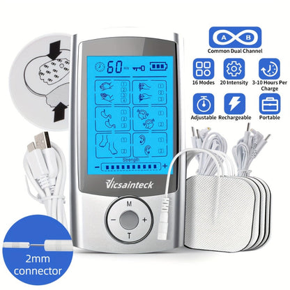 Portable TENS and EMS Handheld Stimulator with 16, 20 or 24 Mode Controller Options and Four Pads