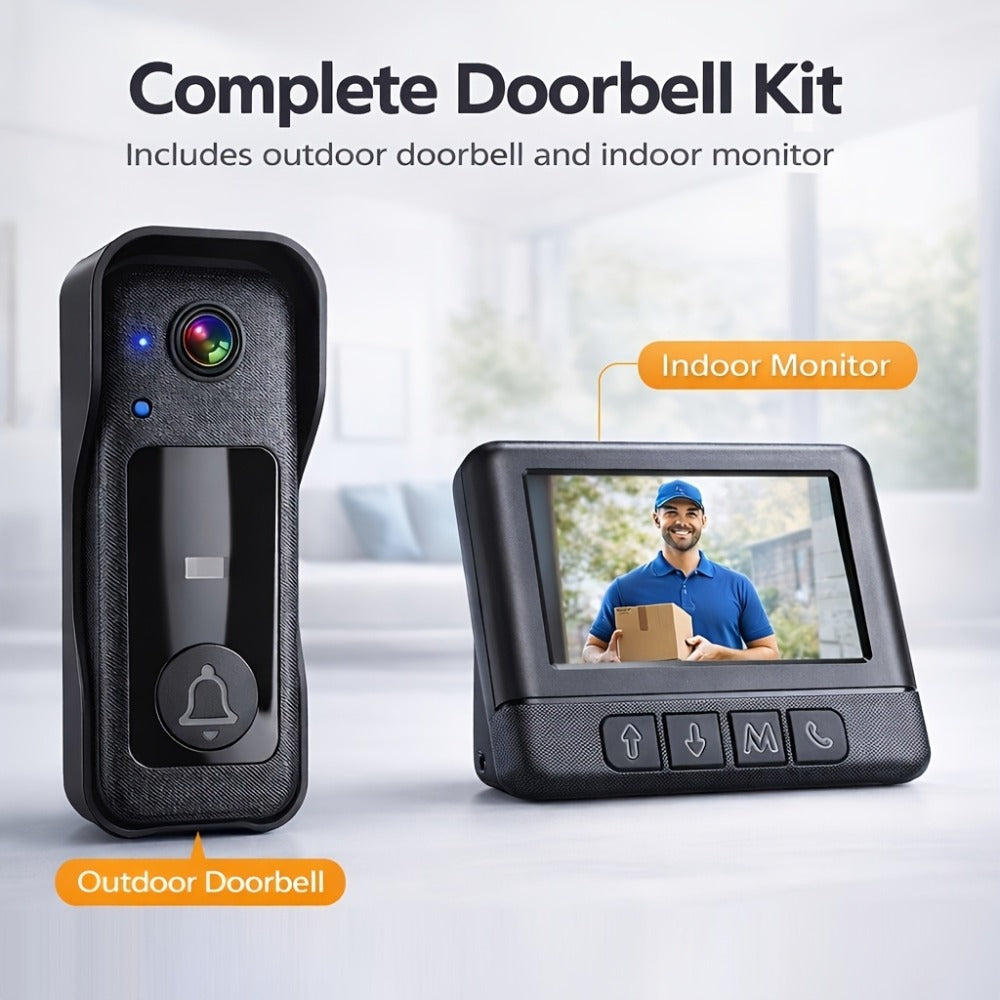 WiFi Video Doorbell with 4.3 Inch Indoor Monitor, Night Vision Two-Way Audio Rechargeable Battery