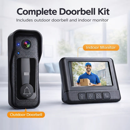 WiFi Video Doorbell with 4.3 Inch Indoor Monitor, Night Vision Two-Way Audio Rechargeable Battery