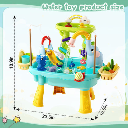 Kids Water Table Toy with Electric Pump & Faucet for Toddlers - Play Sink with Food Accessories & Fishing Toy