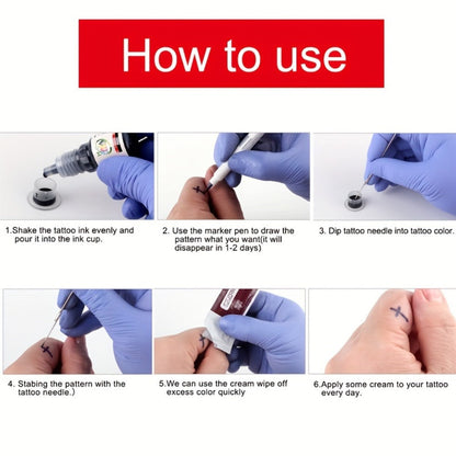 Stick and Poke Tattoo Kit - DIY Manual Tattoo Pen Hand Tool Set with 7 Color Inks, Needles