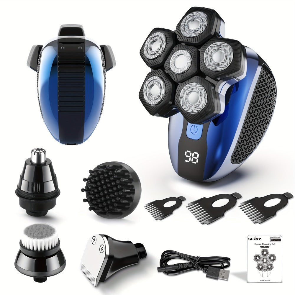 Electric Head Shaver for Bald Men 7D 7 Floating Heads – All-in-One Grooming Kit with Nose Hair Trimmer & Facial Cleaning Brush