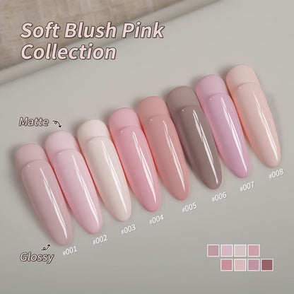 Gel Nail Polish 8-Color Gentle Pink Set in 0.51oz Bottles with Shades 001-008 and LED Soak-Off Cure for Nail Art