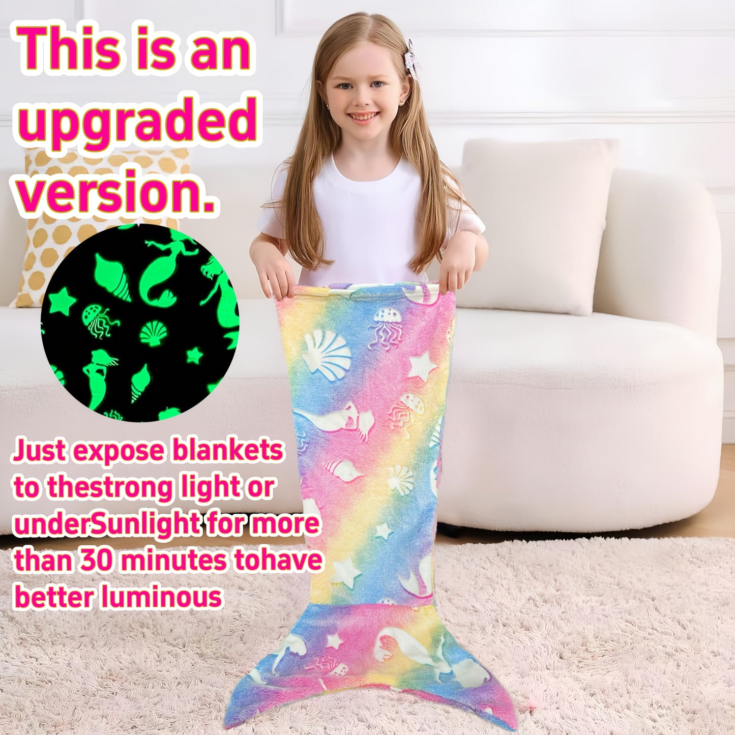 Mermaid Tail Sleeping Bag Blanket for Kids & Adults - Flannel 200GSM Anti-Kick Cozy Bed Cover