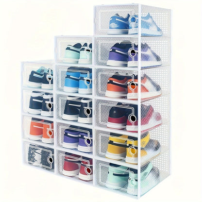 Clear Stackable Shoe Storage Organizer Boxes 12/15 Pack, Space-Saving Shoe Boxes for Closet & Entryway