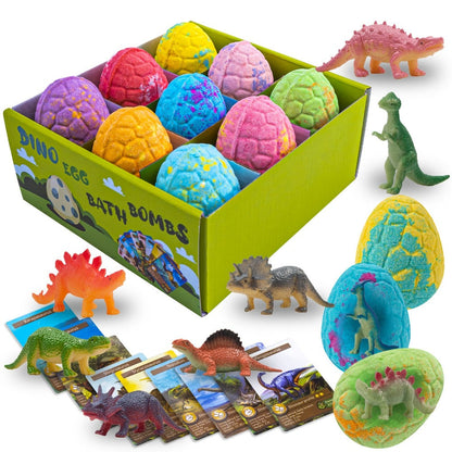 Dinosaur Egg Bath Bombs with Surprise Inside 9 Pack – Kids Fizzy Bath Balls with Hidden Dinosaur Toy