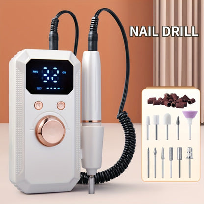 Electric Nail Drill Rechargeable Kit with Display, 11 Grinding Heads, 20 Sanding Rings and Three Colors