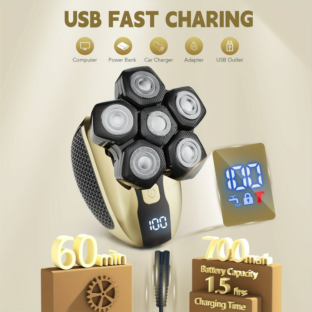 Electric Head Shaver for Bald Men 7D 7 Floating Heads – All-in-One Grooming Kit with Nose Hair Trimmer & Facial Cleaning Brush