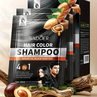 3-in-1 Hair Color Shampoo 10-Pack Single-Use Sachets Natural Dye Deep Cleansing Gel for Bath Time, Home Spa and Personal Care