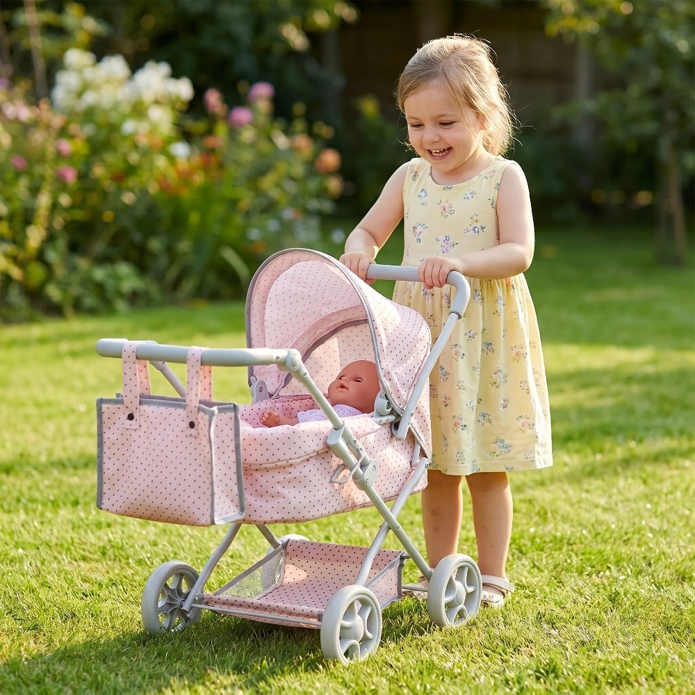 3-in-1 Baby Doll Stroller Set Pink Foldable Pram with Bassinet & Carry Bag with the Listed Color, Size or Set Options for Everyday Use