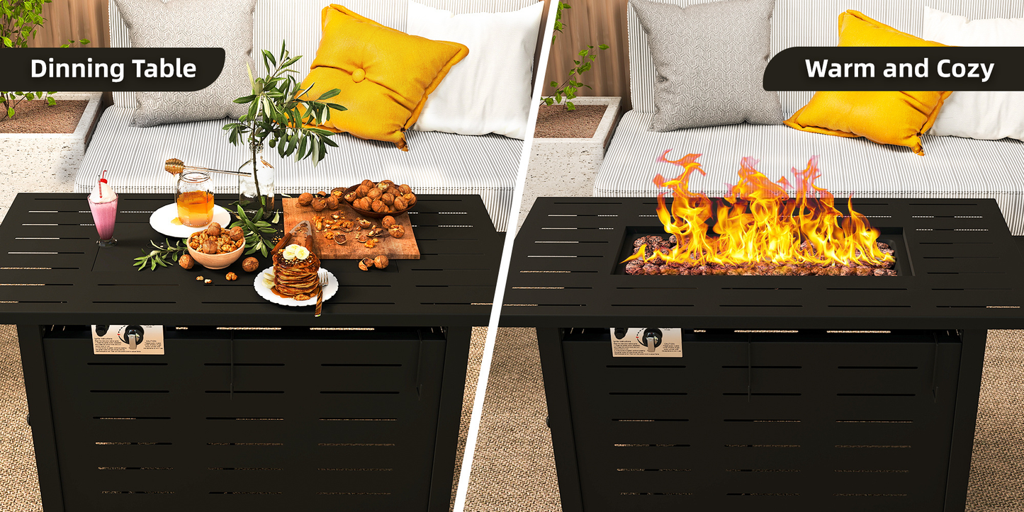 Propane Fire Pit Table Outdoor 50, 000 BTU Gas Fire Table with Lid Lava Rocks & Cover for Patio Backyard Deck Black Brown 40"/44"
