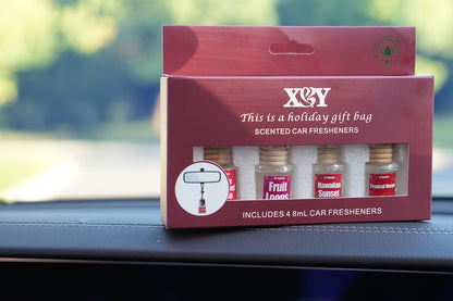 Car Air Freshener X&Y Four-Bottle Hanging Diffuser Gift Set with Eight available Style and Collection Options