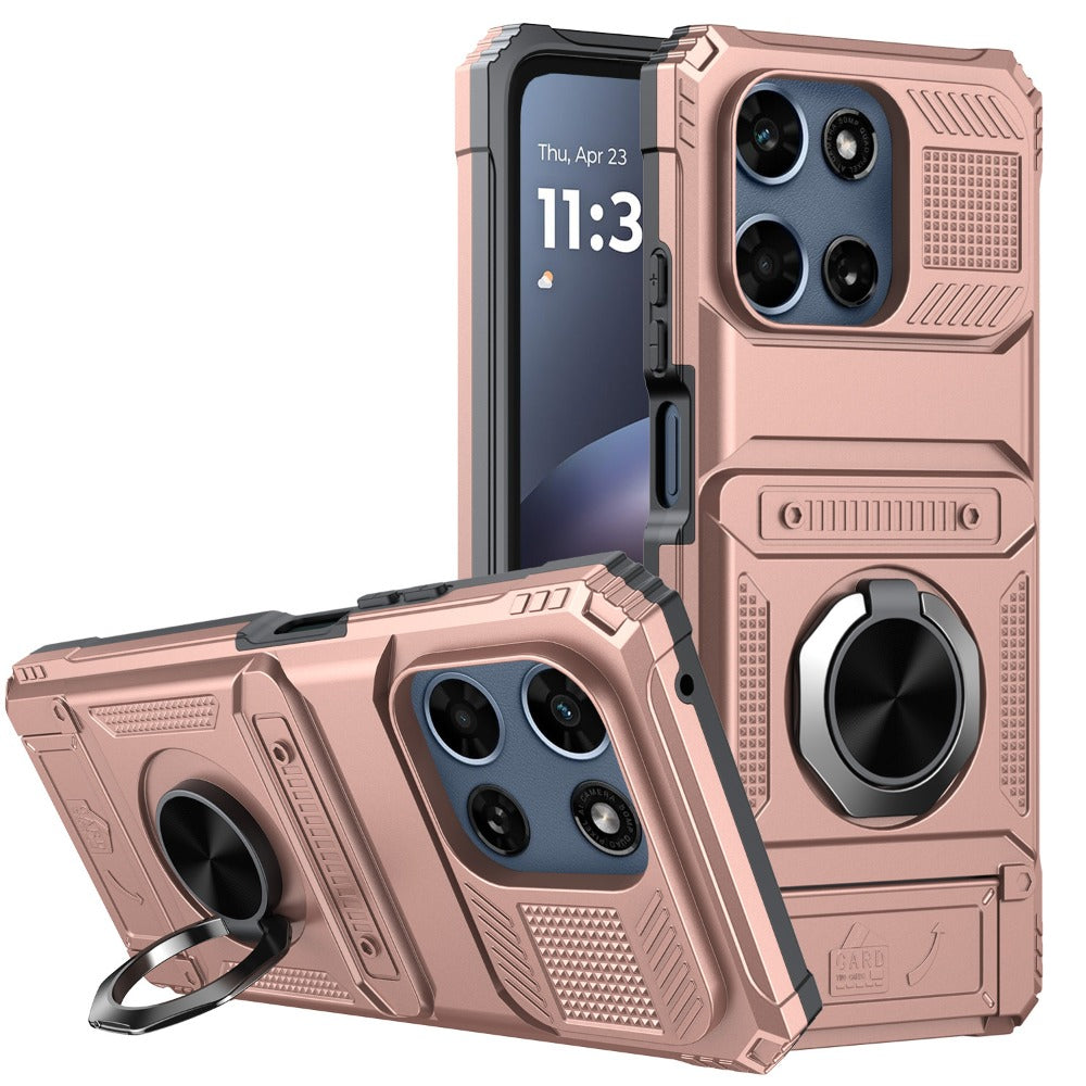 Phone Case Magnetic Metal Kickstand with layered Shell for Motorola Moto G 5G 2025 with Model-Specific Cutouts and Color Choices