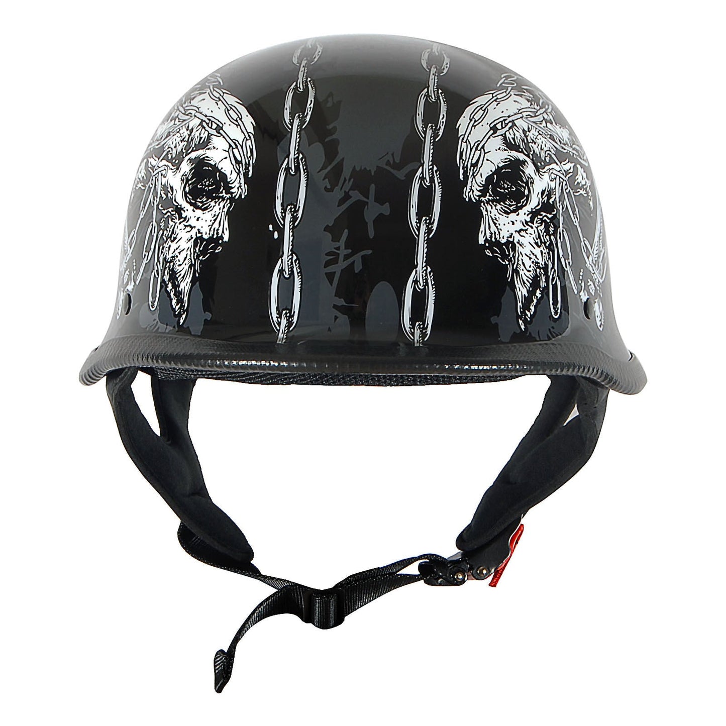 German Style Motorcycle Half Face Helmet – Novelty Skull & Carbon Fiber Design, UV Glossy Finish, Removable Washable Padding