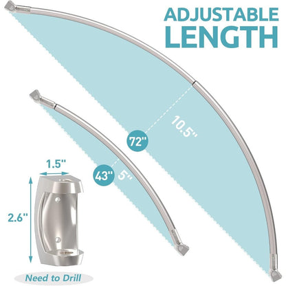 Curved Shower Curtain Rod Adjustable 43-72 Inch - Aluminum Tension Mount No Drilling Extra Space Shower Rod for Bathtub Stall