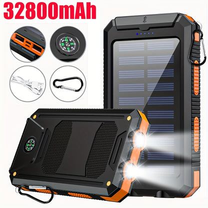 Solar Power Bank, 32800mAh or 38800mAh Wireless Charger with Up to Six Outputs, Dual Lights and Cable Options