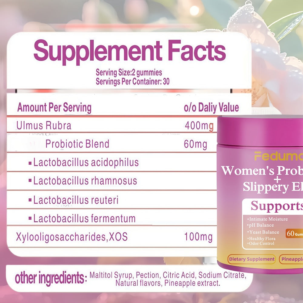 Women's Probiotic Gummies with Slippery Elm for Intimate Moisture Odor Control Healthy Flora