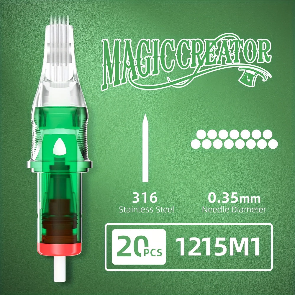 Tattoo Cartridge Needles with MAGICCREATOR Label, 20-Piece Box with 25 RL RS CM M1 Options