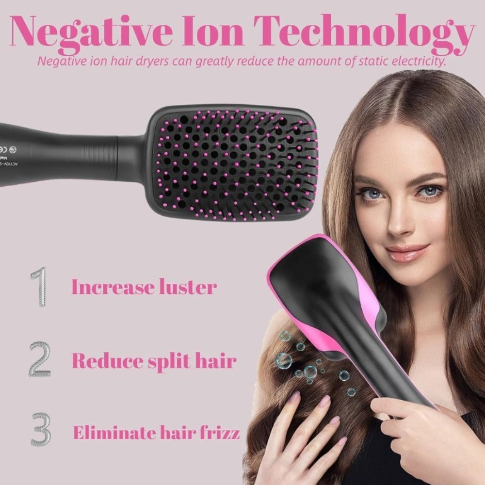 3-in-1 Hot Air Brush Hair Dryer Straightener Comb, Ionic Blow Dryer Brush with Negative Ion Frizz Control