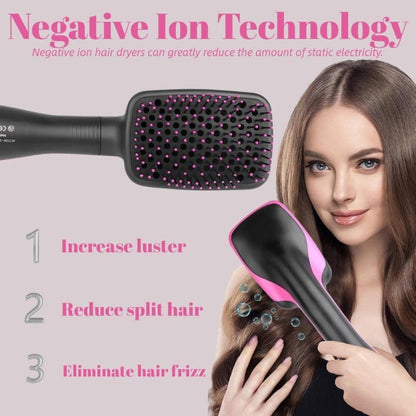 3-in-1 Hot Air Brush Hair Dryer Straightener Comb, Ionic Blow Dryer Brush with Negative Ion Frizz Control