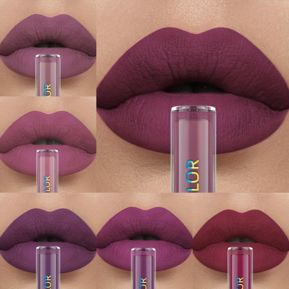 Matte Liquid Lipstick Set 6pcs Lip Glaze Non-Sticky Non-Drying Colorfast Velvet Finish, for Makeup, Travel and Everyday Vanity Use