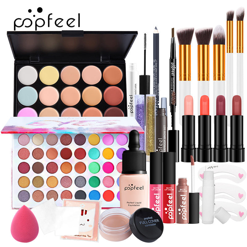 POPFEEL Makeup Kit Full Face Set, Multi-Shade Eyeshadow Palette, Professional Brushes & Pigmented Lip Color