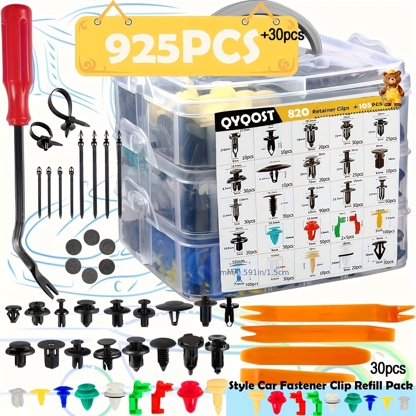 Car Body Fasteners Kit – Snap Rivets, Wing Expansion Screws & Willow Nails, Universal Automotive Retainer Clips for Car Body Panels