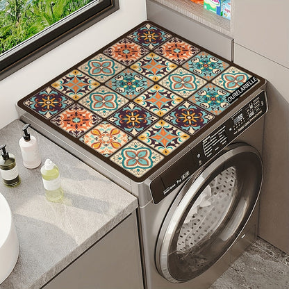 Washing Machine Cover Silicone Decorative Plaid, 23.62x19.69 Inch Kitchen Laundry Room Top Load Washer Protector