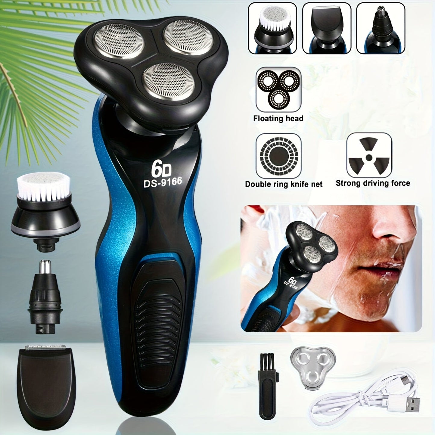 Electric Shaver 4-in-1 Men’s Razor and Beard Trimmer Kit with USB Rechargeable Power for Wet/Dry Use