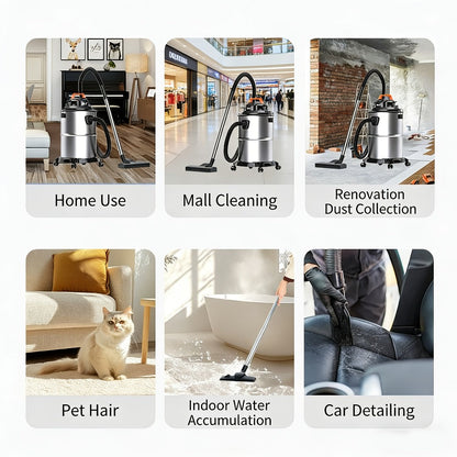 Wet Dry Vacuum Cleaner High-Power Bucket Type 5.28 to 6.6 Gallon Super Suction for Car and Home Dual-Use Cartridge Filter 40dB Quiet Motor