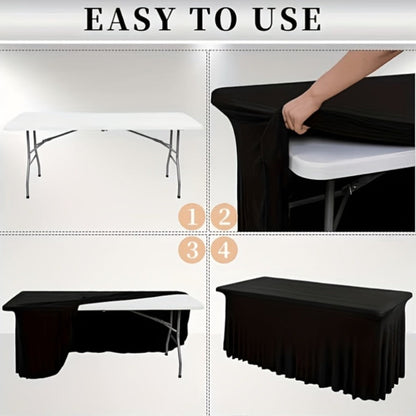 Tablecloth with Skirt for Rectangular Tables, Anti-Wrinkle Table Cover in Black, White & Red, Elegant Table Skirt for Wedding